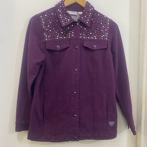 Quacker Factory Deep Purple Studded Jean Jacket
